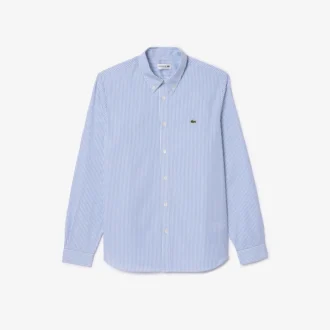 Camisa de algodão às riscas com corte regular para homem