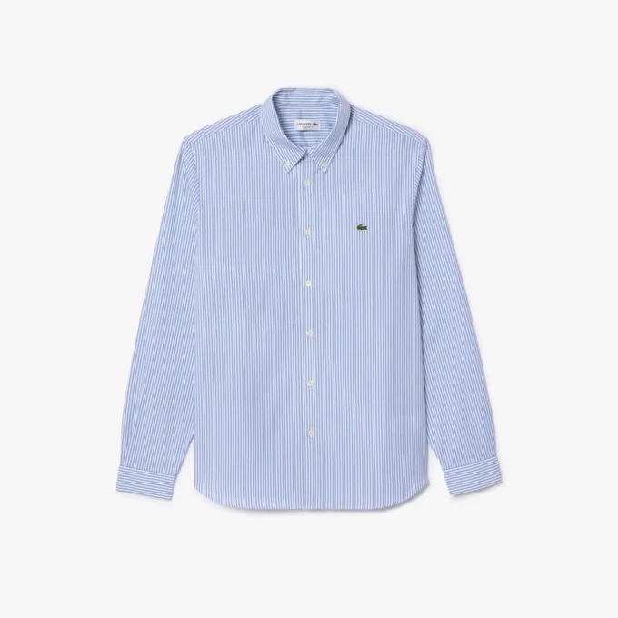 Camisa de algodão às riscas com corte regular para homem