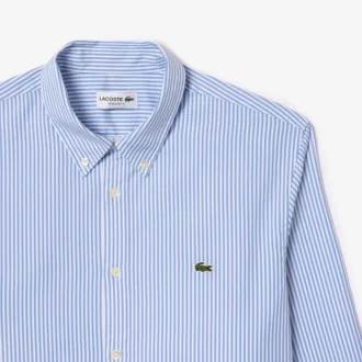Camisa de algodão às riscas com corte regular para homem
