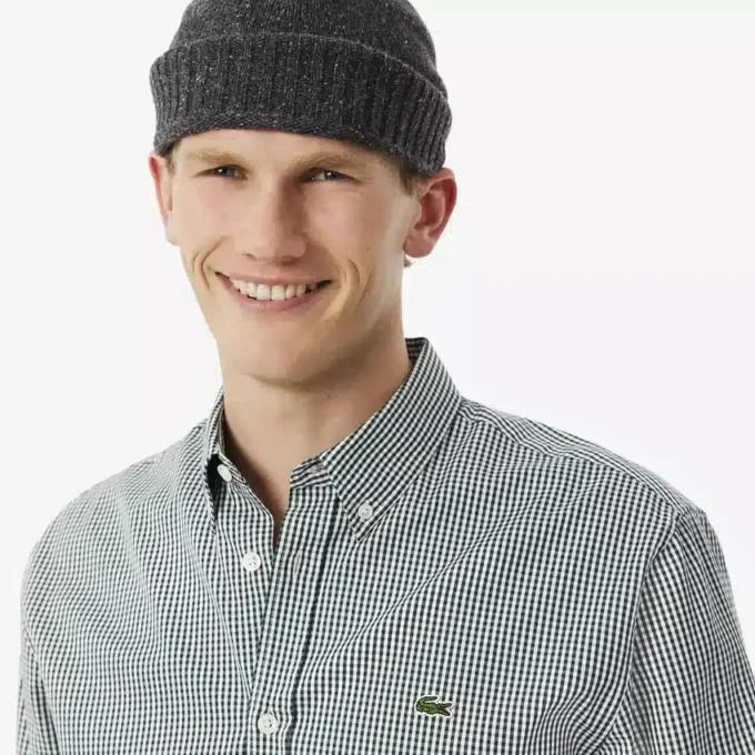Camisa de algodão xadrez de corte regular para homem