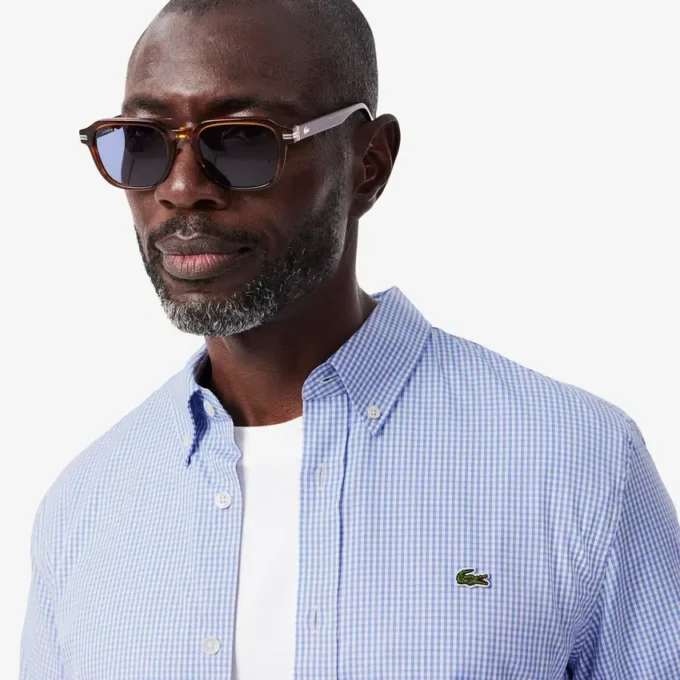 Camisa de algodão xadrez de corte regular para homem
