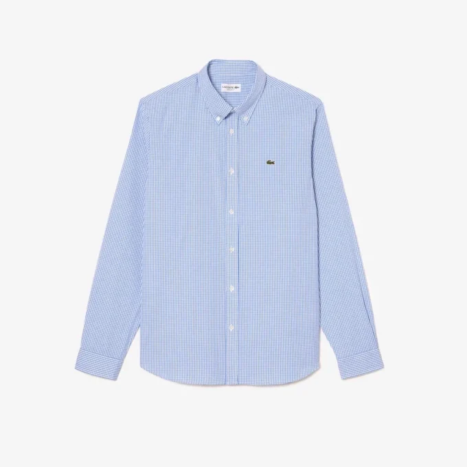 Camisa de algodão xadrez de corte regular para homem