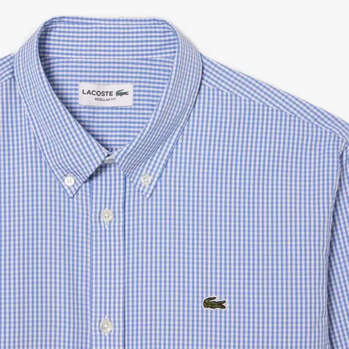Camisa de algodão xadrez de corte regular para homem