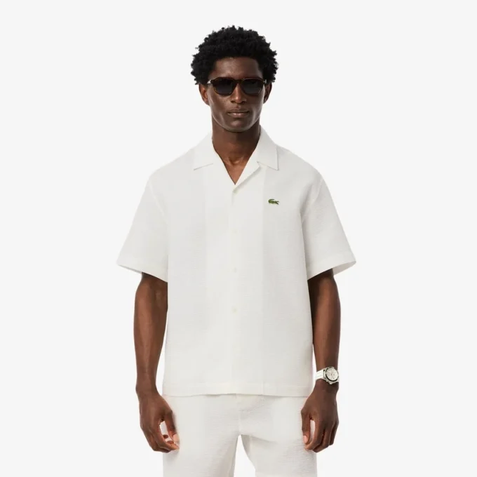 Camisa de corte descontraído com textura waffle para homem