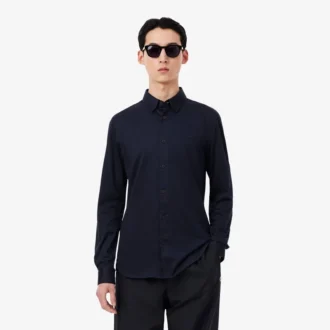 Camisa de corte justo em mistura de algodão e poliéster