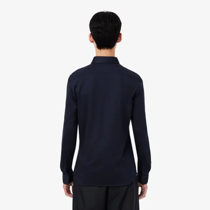 Camisa de corte justo em mistura de algodão e poliéster