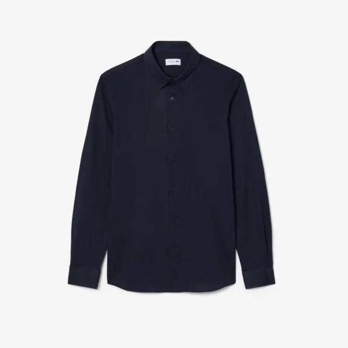 Camisa de corte justo em mistura de algodão e poliéster