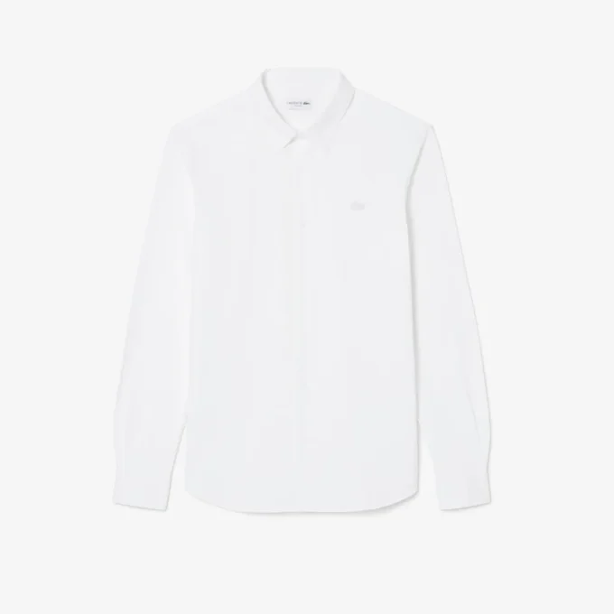 Camisa de corte justo em mistura de algodão e poliéster