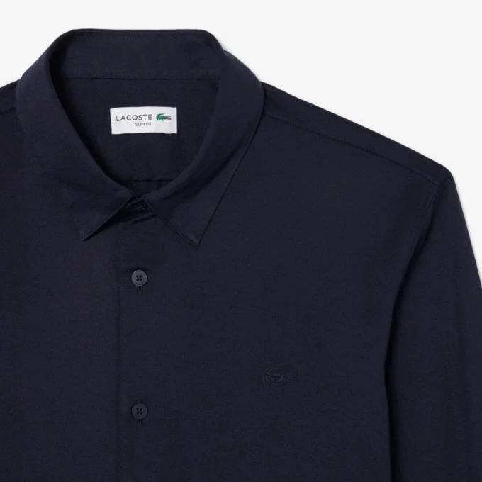 Camisa de corte justo em mistura de algodão e poliéster