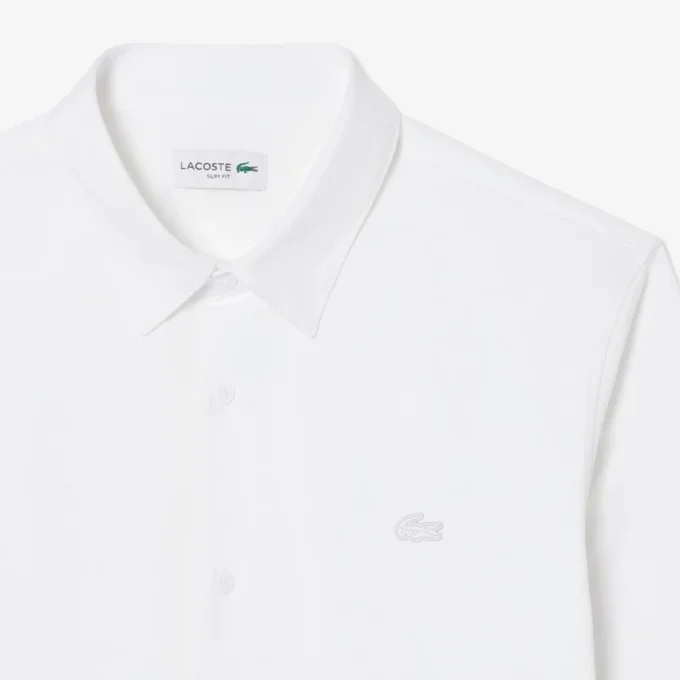 Camisa de corte justo em mistura de algodão e poliéster