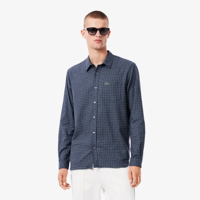 Camisa de flanela xadrez de corte regular para homem