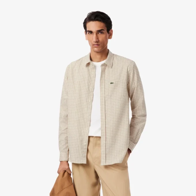 Camisa de flanela xadrez de corte regular para homem