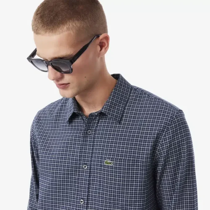 Camisa de flanela xadrez de corte regular para homem