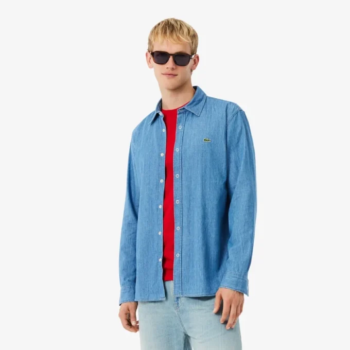 Camisa de ganga leve de corte regular para homem