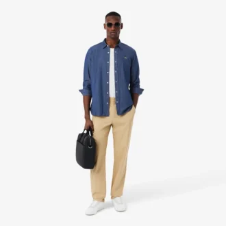 Camisa de ganga leve de corte regular para homem