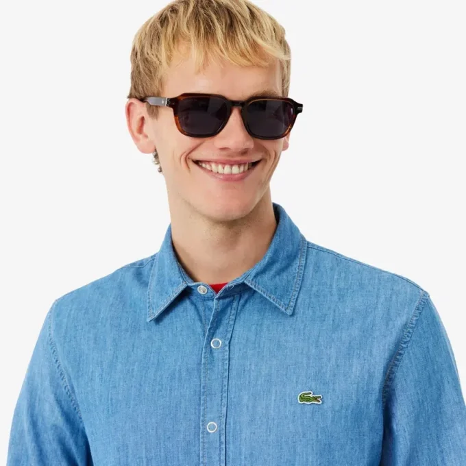 Camisa de ganga leve de corte regular para homem