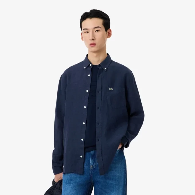 Camisa de linho de corte regular para homem