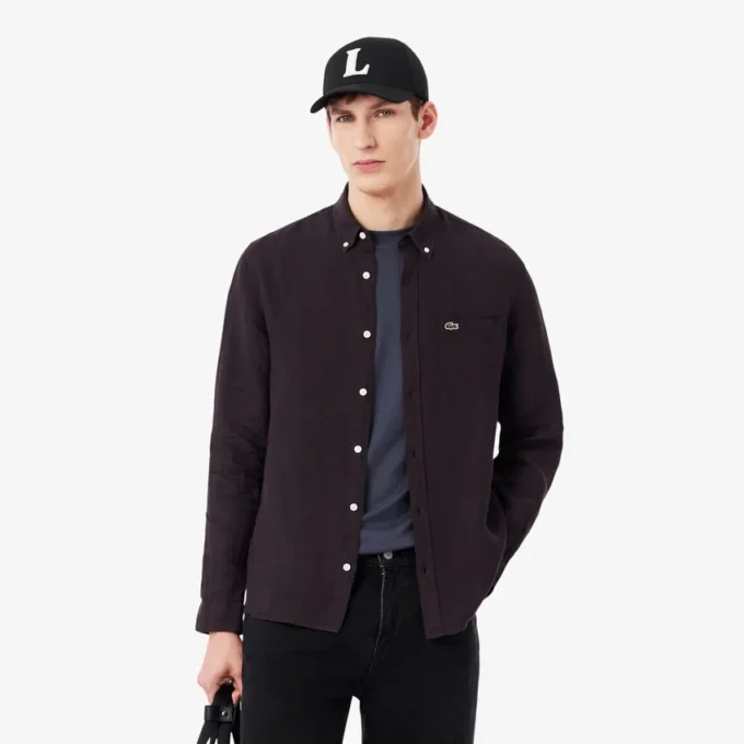 Camisa de linho de corte regular para homem