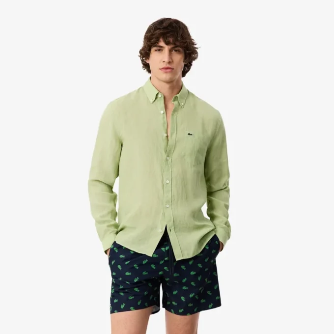 Camisa de linho de corte regular para homem