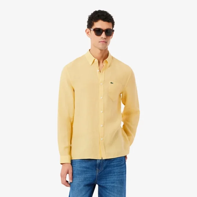 Camisa de linho de corte regular para homem