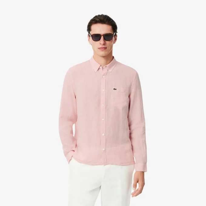 Camisa de linho de corte regular para homem