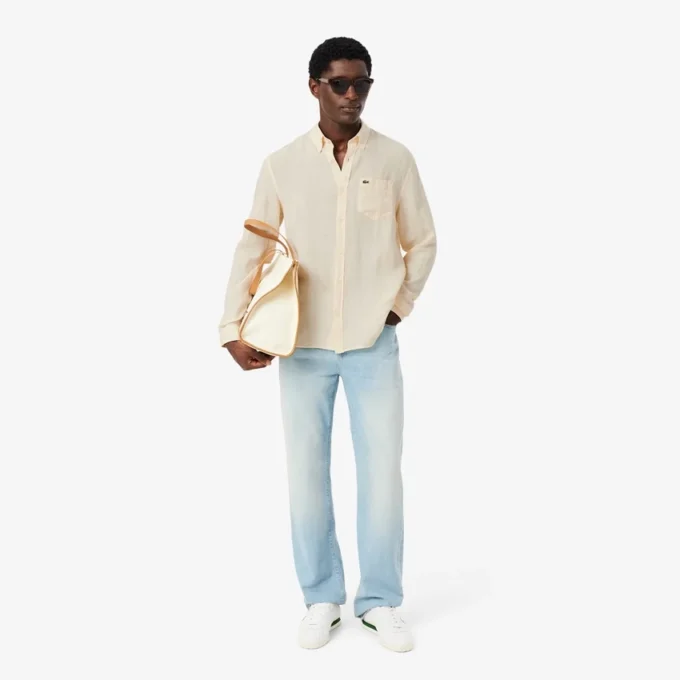 Camisa de linho de corte regular para homem