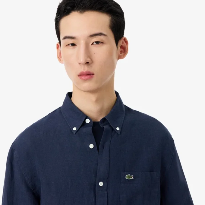Camisa de linho de corte regular para homem