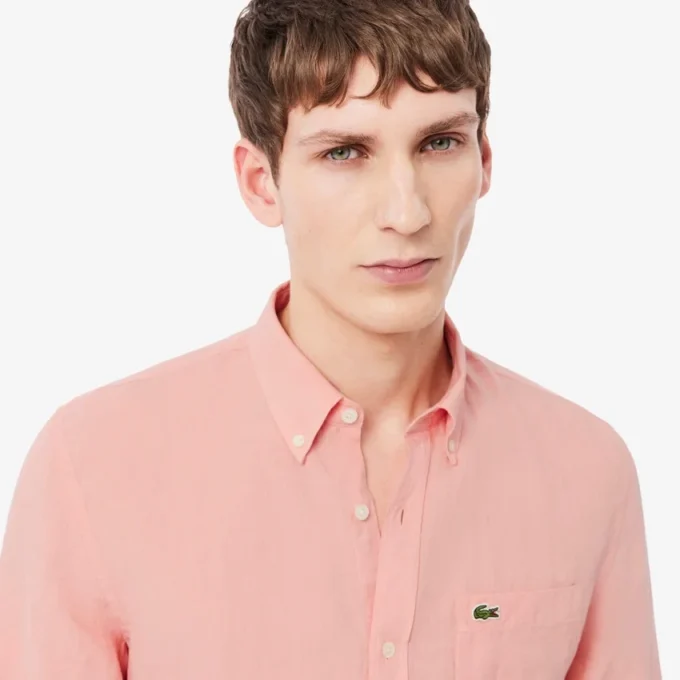 Camisa de linho de corte regular para homem