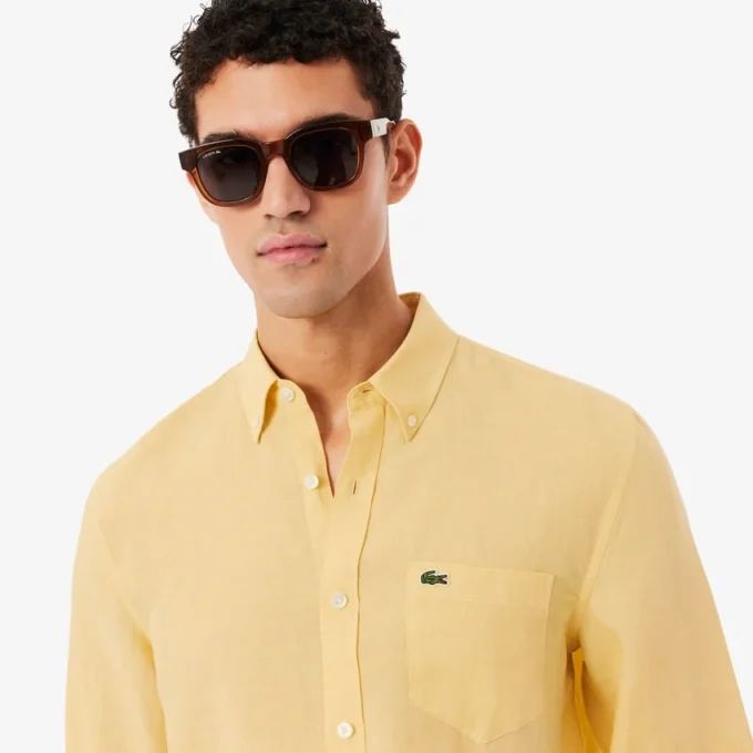 Camisa de linho de corte regular para homem