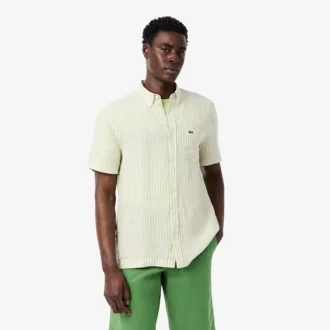 Camisa de linho de manga curta com corte regular para homem