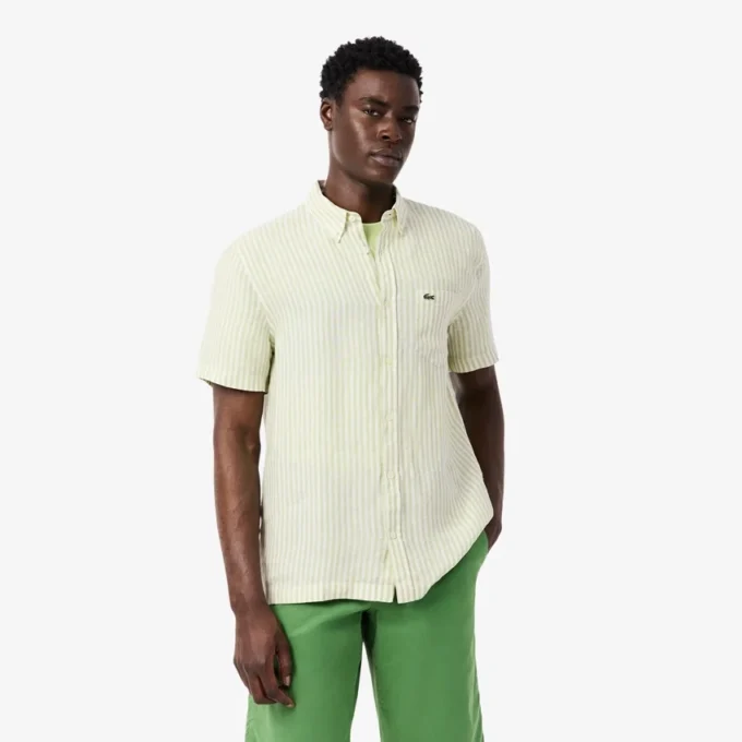 Camisa de linho de manga curta com corte regular para homem
