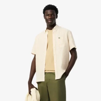 Camisa de linho de manga curta com corte regular para homem