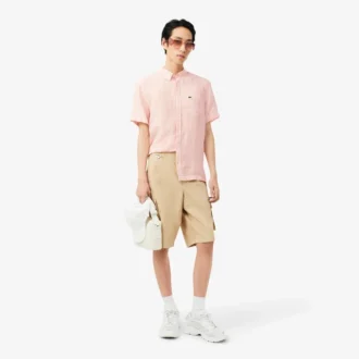 Camisa de linho de manga curta com corte regular para homem