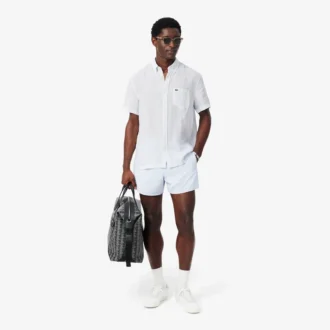 Camisa de linho de manga curta com corte regular para homem