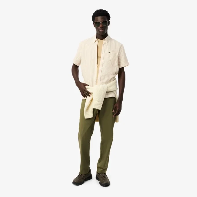Camisa de linho de manga curta com corte regular para homem