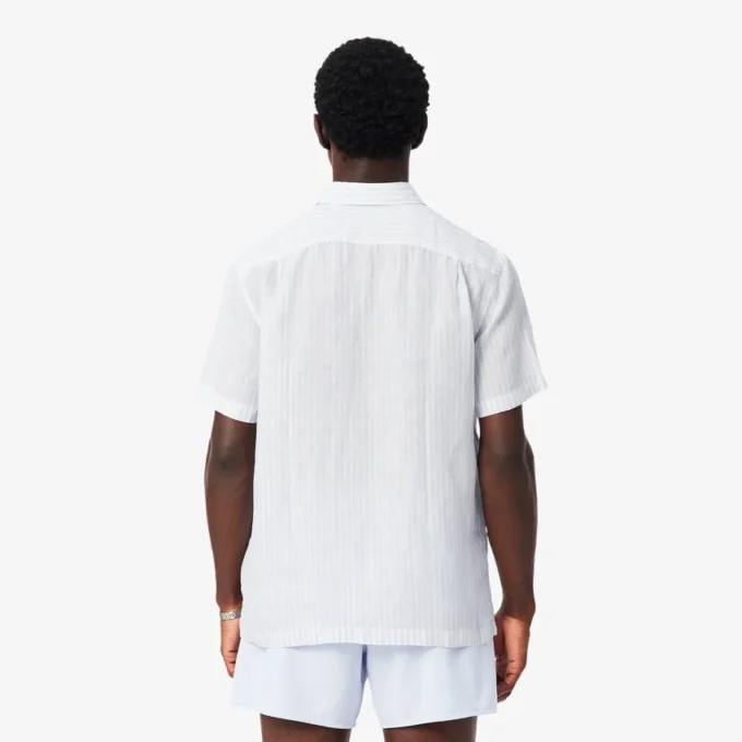 Camisa de linho de manga curta com corte regular para homem