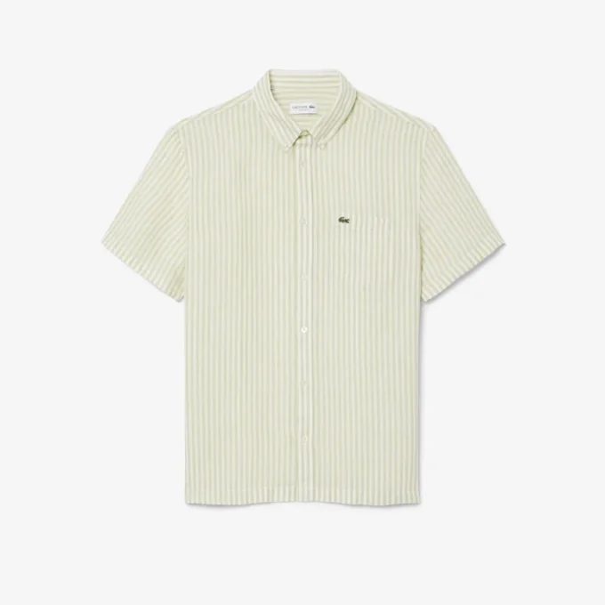 Camisa de linho de manga curta com corte regular para homem
