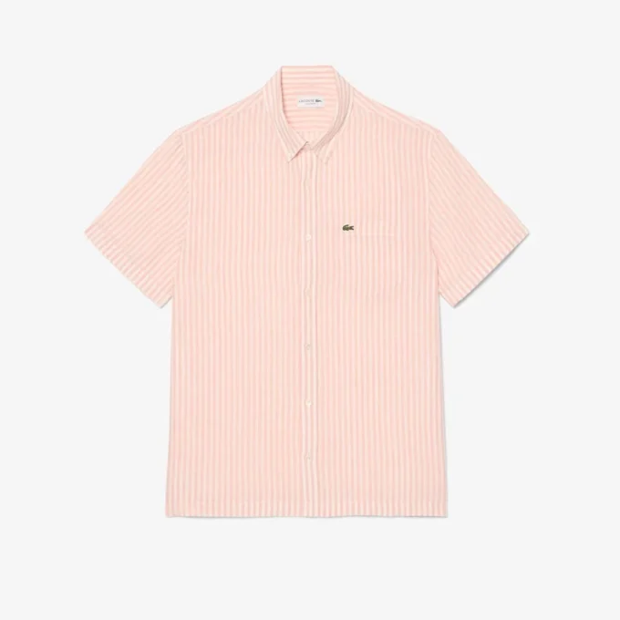 Camisa de linho de manga curta com corte regular para homem