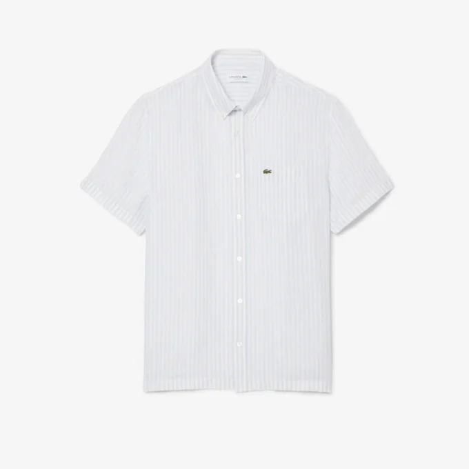 Camisa de linho de manga curta com corte regular para homem