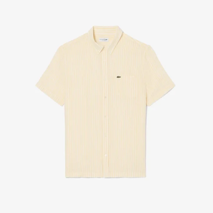Camisa de linho de manga curta com corte regular para homem