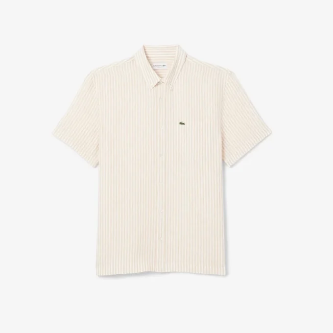 Camisa de linho de manga curta com corte regular para homem