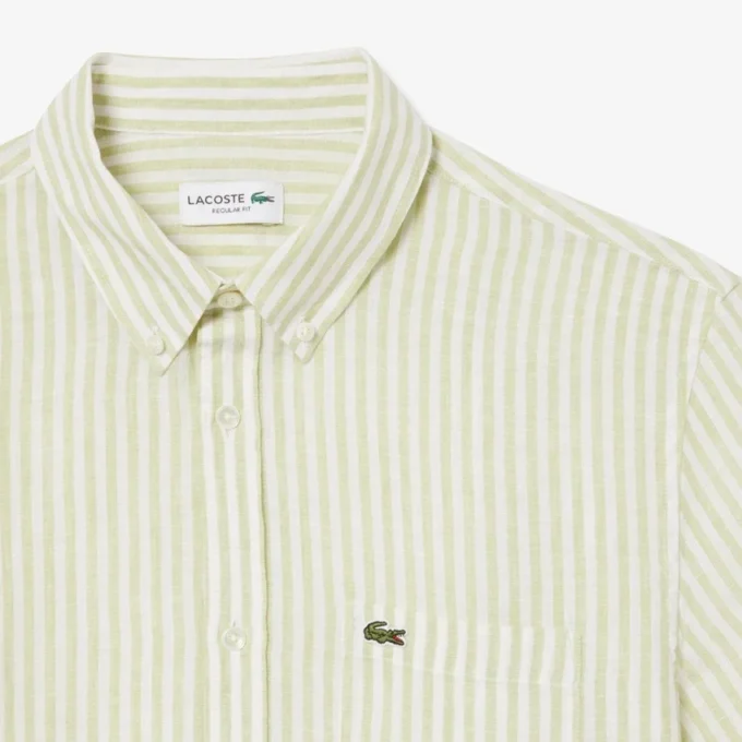 Camisa de linho de manga curta com corte regular para homem