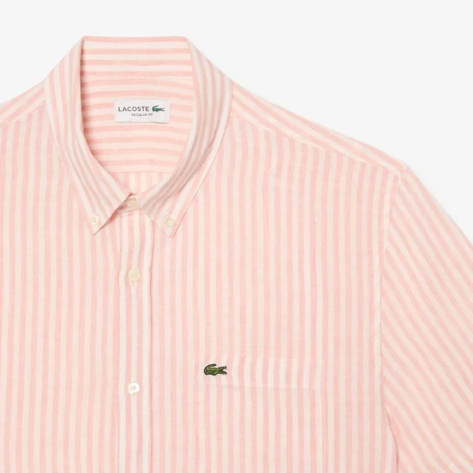 Camisa de linho de manga curta com corte regular para homem