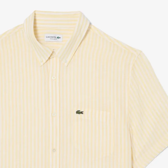 Camisa de linho de manga curta com corte regular para homem