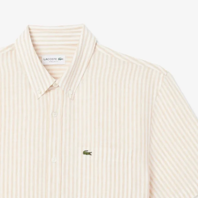 Camisa de linho de manga curta com corte regular para homem