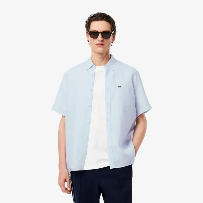 Camisa de linho de manga curta para homem