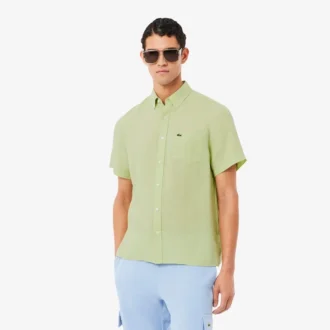 Camisa de linho de manga curta para homem