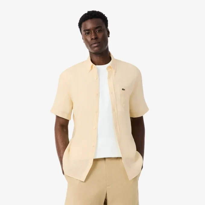 Camisa de linho de manga curta para homem