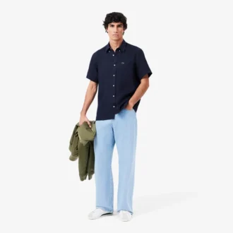Camisa de linho de manga curta para homem