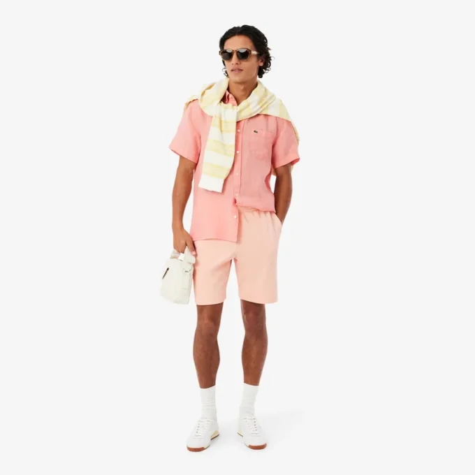 Camisa de linho de manga curta para homem